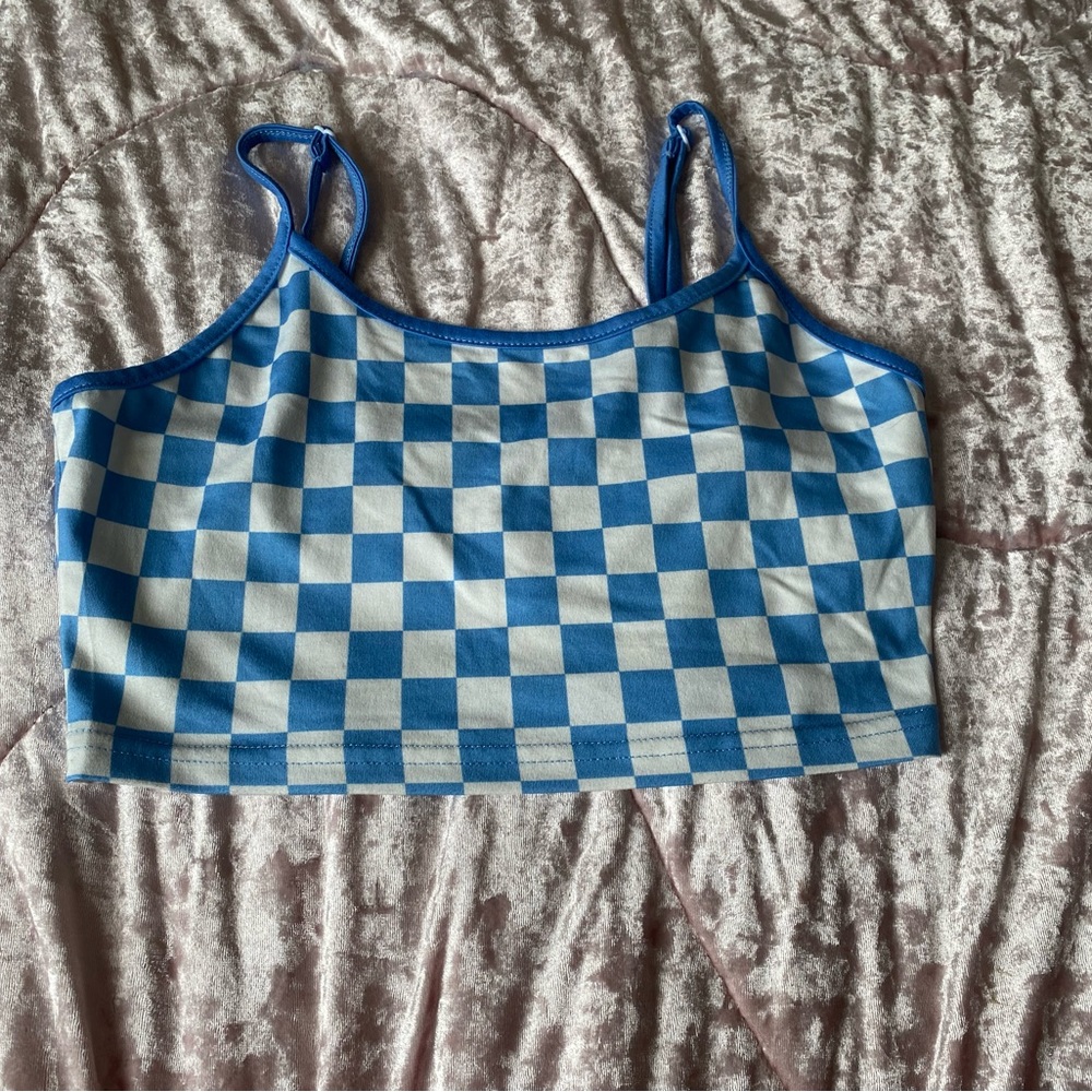 Blue and White Checkered Crop Top